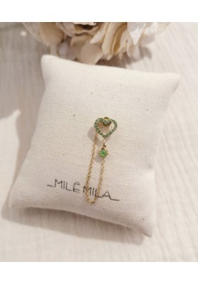 Bague d'oreille coeur strass doré et vert Mile et Mila