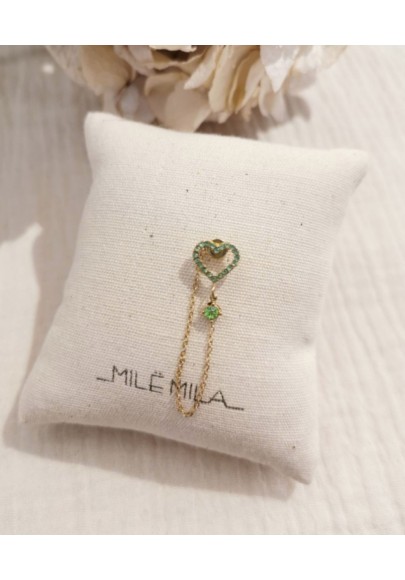 Bague d'oreille coeur strass doré et vert Mile et Mila