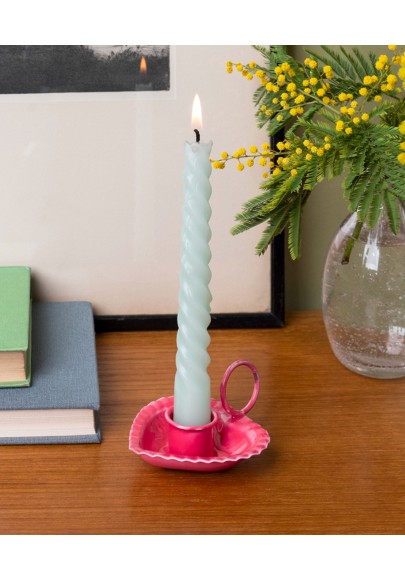 Bougeoir chandelier coeur en email rose