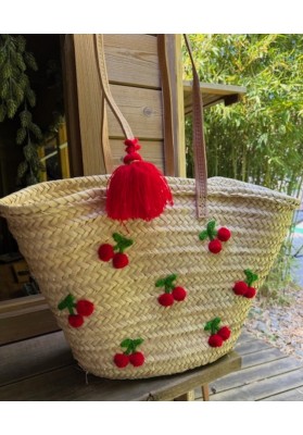 Panier Cerise pompon long coloris rouge