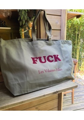 Sac XXL en coton F*** coloris Kaki marque Les vilaines filles
