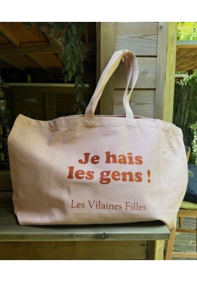 Sac XXL en coton Je hais les gens coloris pêche marque les vilaines filles