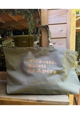Sac XXL en coton Terrasse, soleil, Apéro coloris Kaki marque les vilaines filles