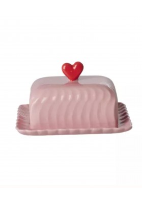 Beurrier en céramique rose et coeur rouge