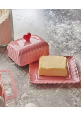 Beurrier en céramique rose et coeur rouge