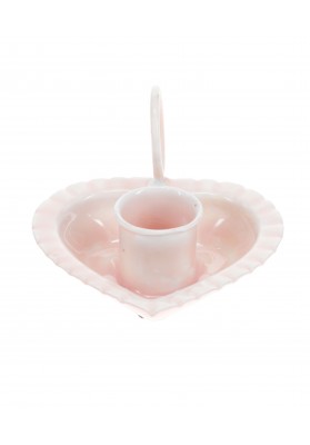 Bougeoir chandelier coeur en email rose pastel
