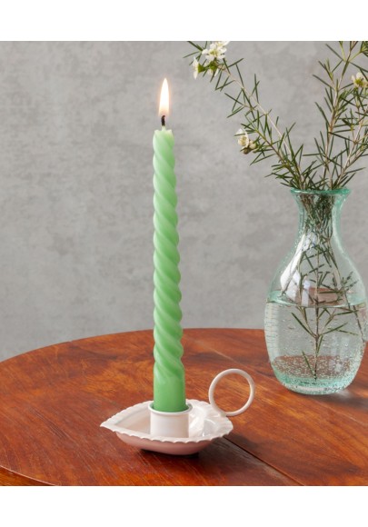 Bougeoir chandelier coeur en email rose pastel