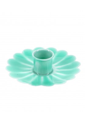 Bougeoir chandelier fleur en email Bleu aqua