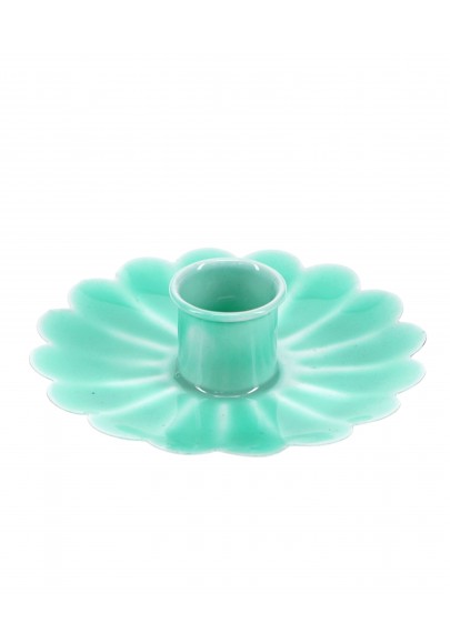 Bougeoir chandelier fleur en email Bleu aqua