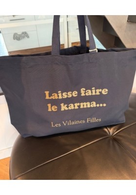 Sac XXL en coton Laisse faire le karma coloris Bleu marine marque les vilaines filles