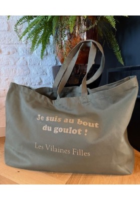 Sac XXL en coton Je suis au bout coloris kaki marque les vilaines filles