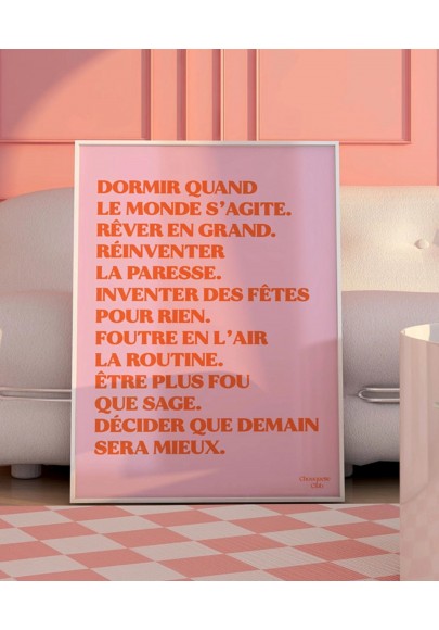 Affiche Dormir quand le monde s'agite rose et orange