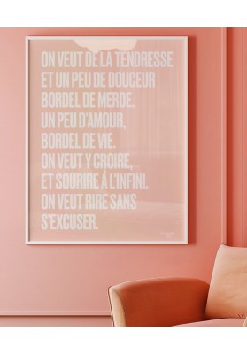 Affiche XL on veut de la tendresse saumon