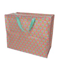 Grand sac de rangement rose à fleurs orange et vertes