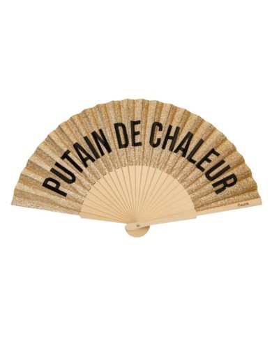 Eventail Putain de chaleur paillettes dorées