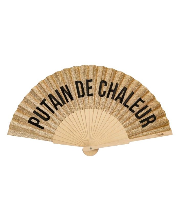 Eventail Putain de chaleur paillettes dorées