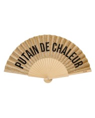 Eventail Putain de chaleur paillettes dorées
