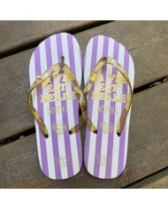 Tongs rayées à paillettes violet La vie est belle