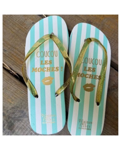 Tongs rayées à paillettes Bleu Coucou les moches