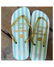Tongs rayées à paillettes Bleu Coucou les moches