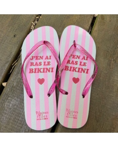 Tongs rayées à paillettes Rose Ras le bikini
