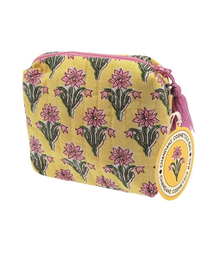 Trousse de maquillage matelassée Jaune marque Rex London