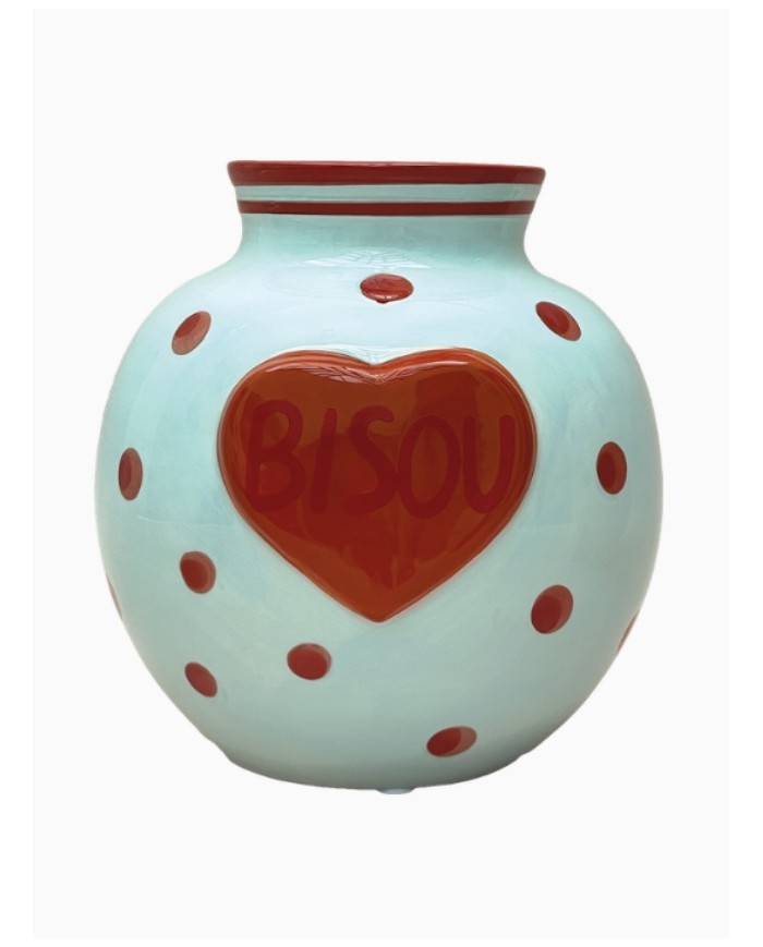 Petit vase rond bleu coeur