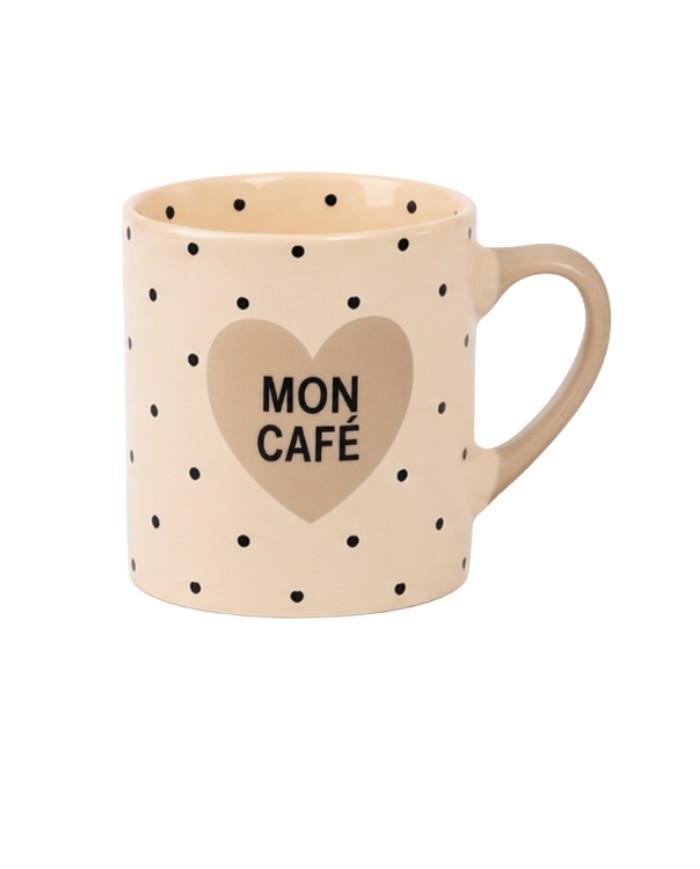 Tasse expresso Mon café beige à pois noir