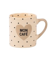 Tasse expresso Mon café beige à pois noir