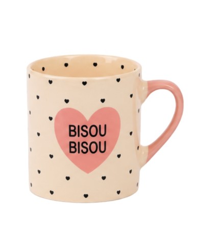 Tasse expresso Bisou bisou rose à petits coeurs noir