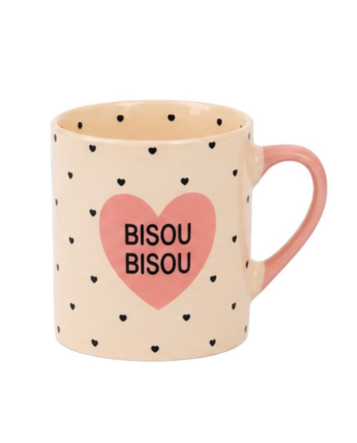 Tasse expresso Bisou bisou rose à petits coeurs noir