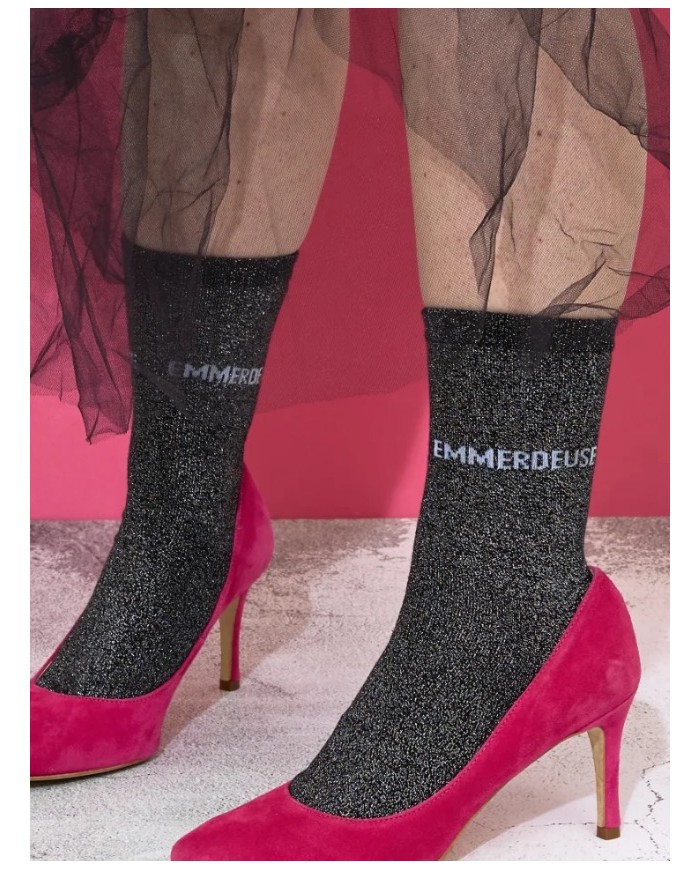 Chaussettes paillettes noir "emmerdeuse"