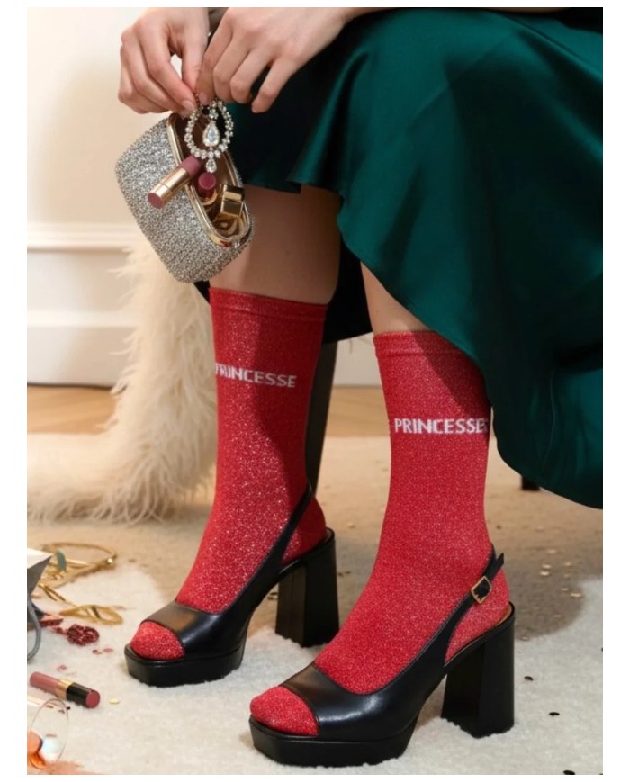 Chaussettes paillettes rouge "princesse"
