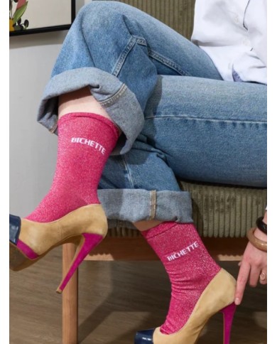 Chaussettes paillettes rose "bichette"