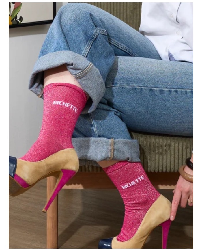 Chaussettes paillettes rose "bichette"