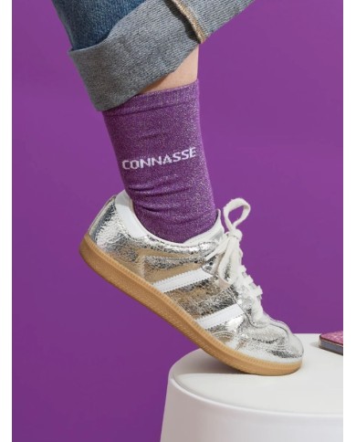 Chaussettes paillettes mauve "connasse"
