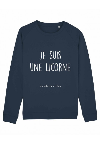 Sweat col rond Je suis une licorne bio