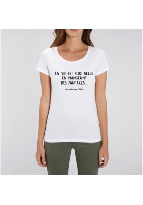 Tee-shirt en mangeant des pancakes bio marque les vilaines filles humour