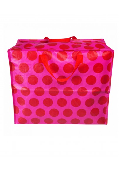 Grand sac de rangement rose pois rouges
