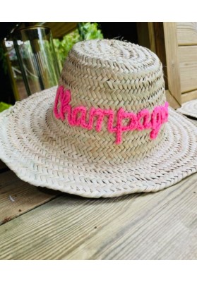 Chapeau de paille Champagne broderie Rose