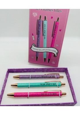 Coffret de 3 stylos à paillettes