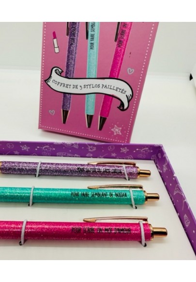 Coffret de 3 stylos à paillettes